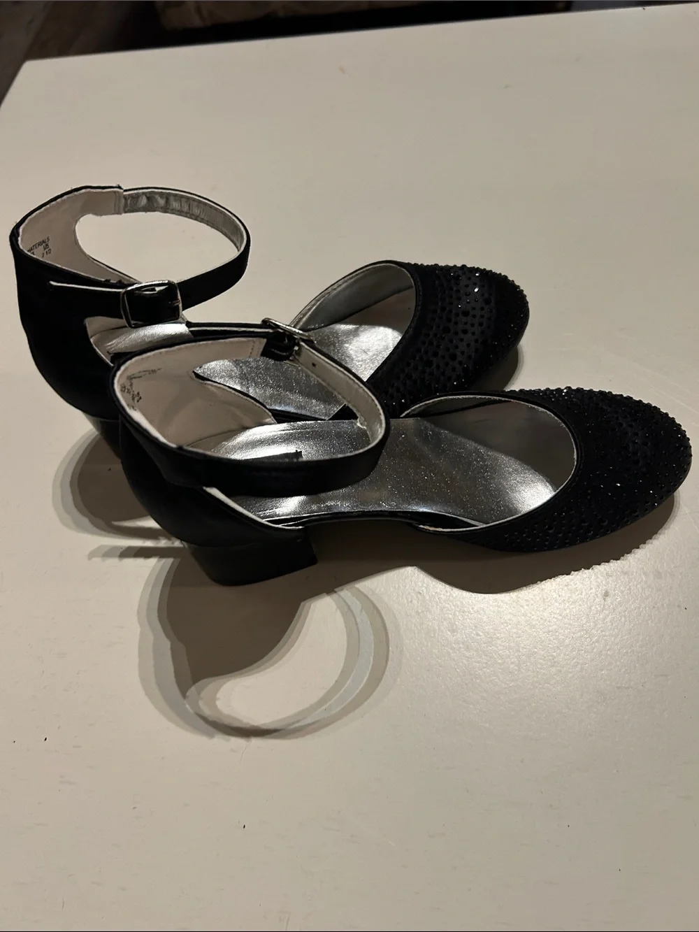 Girls' Black Ankle-Strap Dress Heels with Sparkle Accents